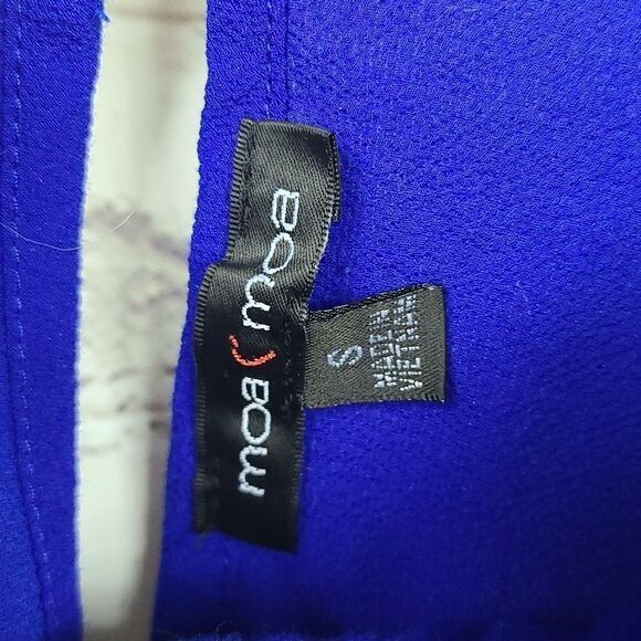 Moa Moa Cobalt Blue Crystal Gold Chain Neck Crepe Blouse Dressy Career Top Suit - Picture 5 of 9